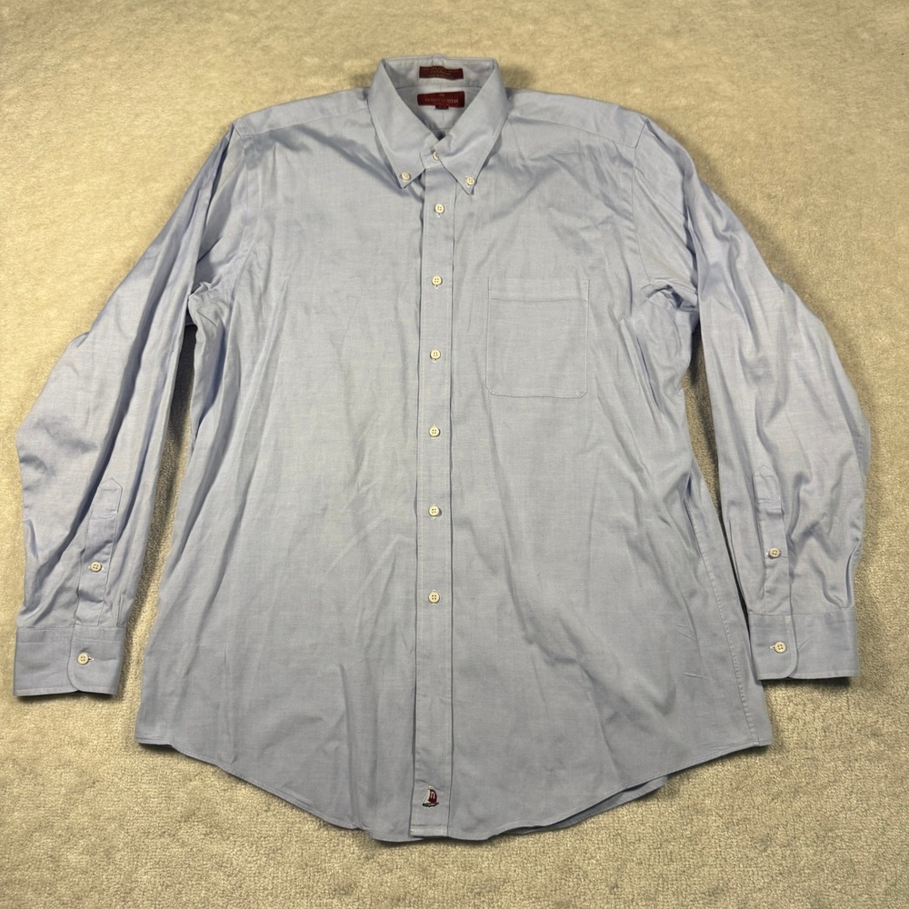 Nordstrom Dress Shirt Mens 16-34 Blue Classic Pinpoint Oxford Button Down Cotton - Picture 2 of 7